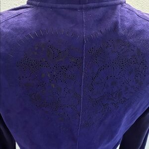 Flora Smith Women purple Suede Jacket w/Laser-Cut Heart Back euro 46 38” chest S